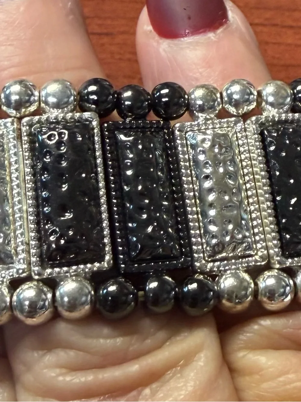Multi-Strand Black and Silver Beaded Statement Bracelet